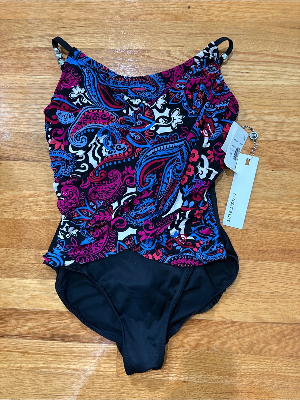 Magicsuit Black One-Piece Swimwear with Pink & Blue Paisley Accents